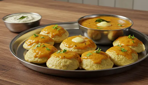 Mini Idly with Lentil Gravy at Sri Balaji Bhavann Mini Idly with Lentil Gravy at Sri Balaji Bhavann