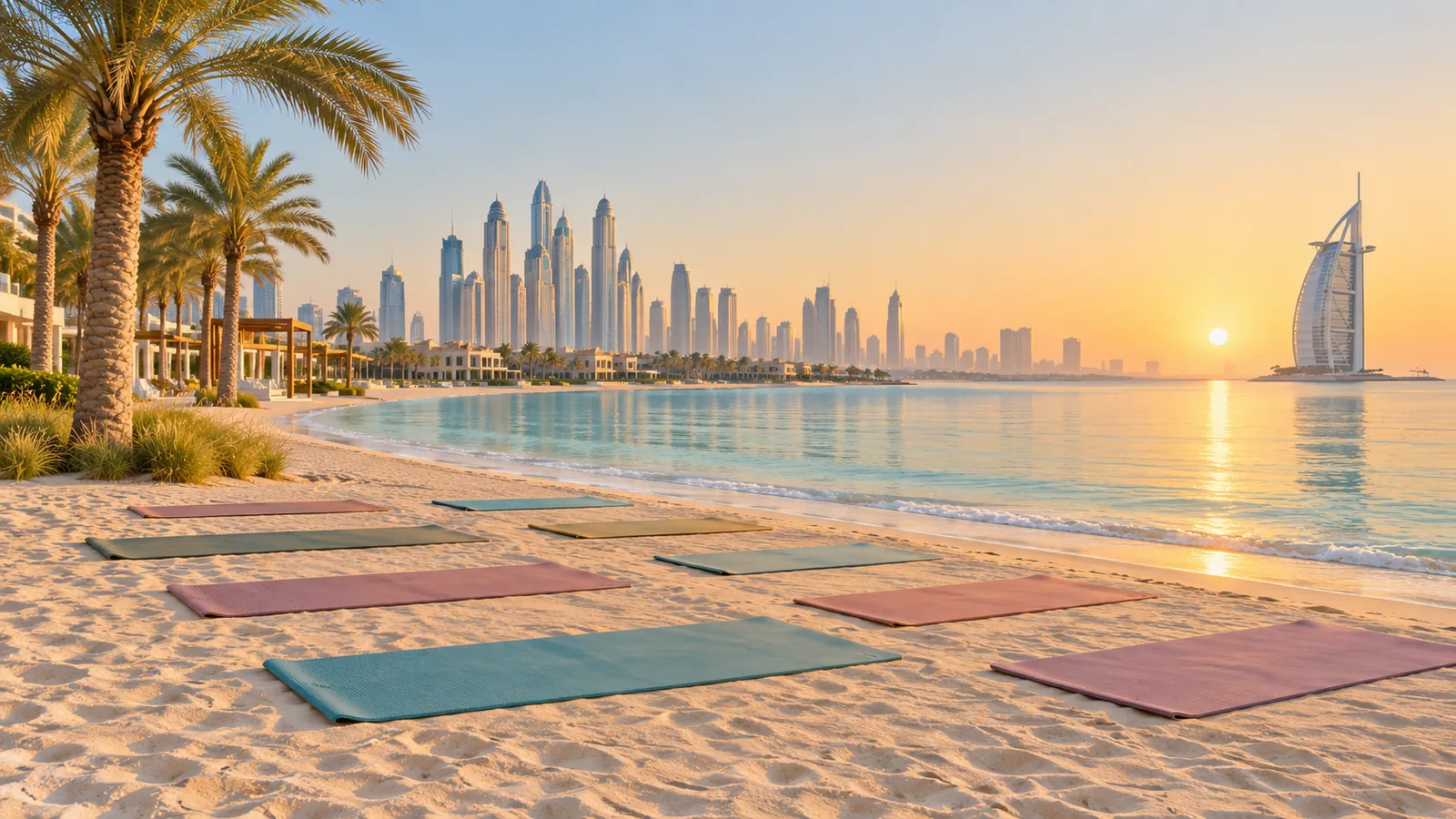 Yoga mats beside the water at Palm West Beach